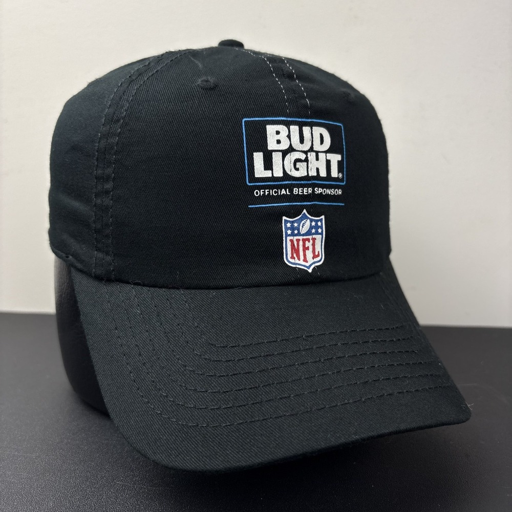 Vintage Bud Light Official Beer Sponsor NFL Strapback Hat Black Embroidered Cap